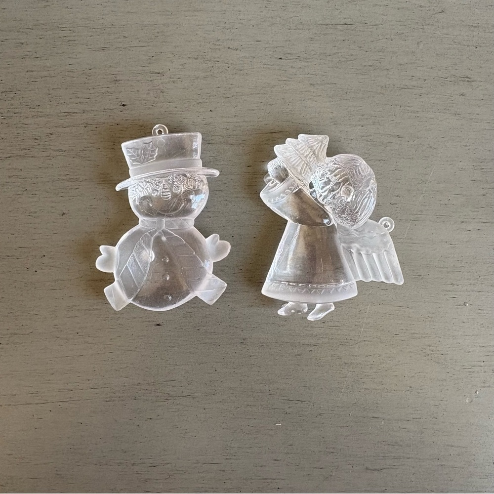 VTG Christmas Tree Ornaments Clear Frosted Plastic Angel Snowman 3 Inch Holiday - Picture 2 of 9